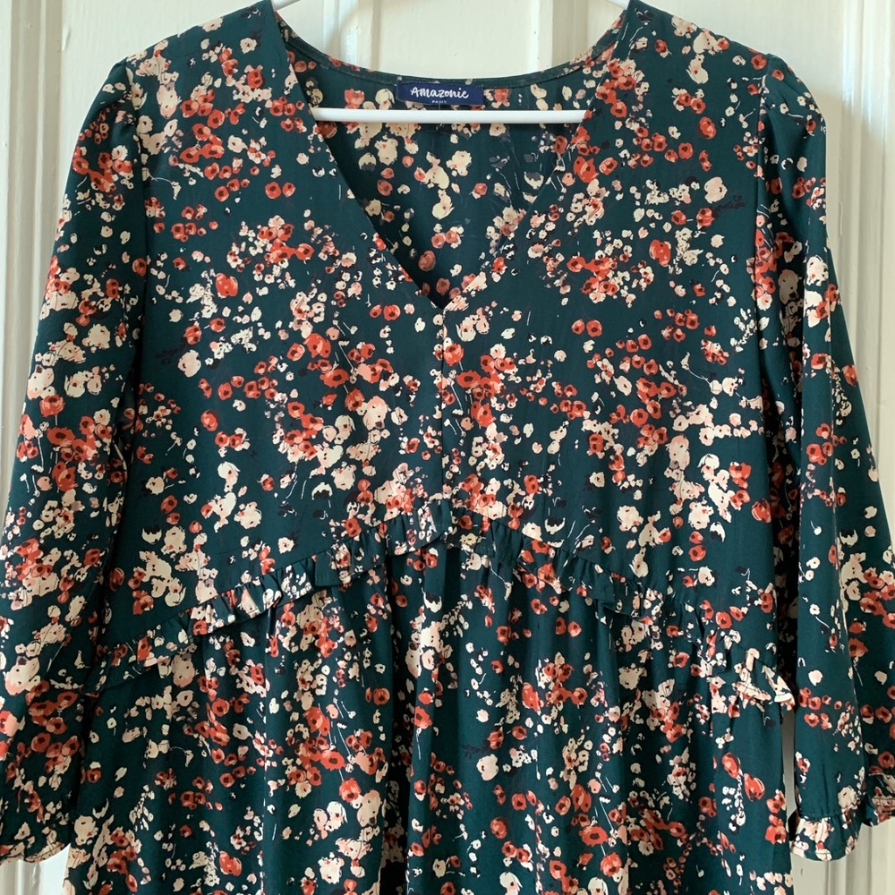 Dress flower printed mid length
